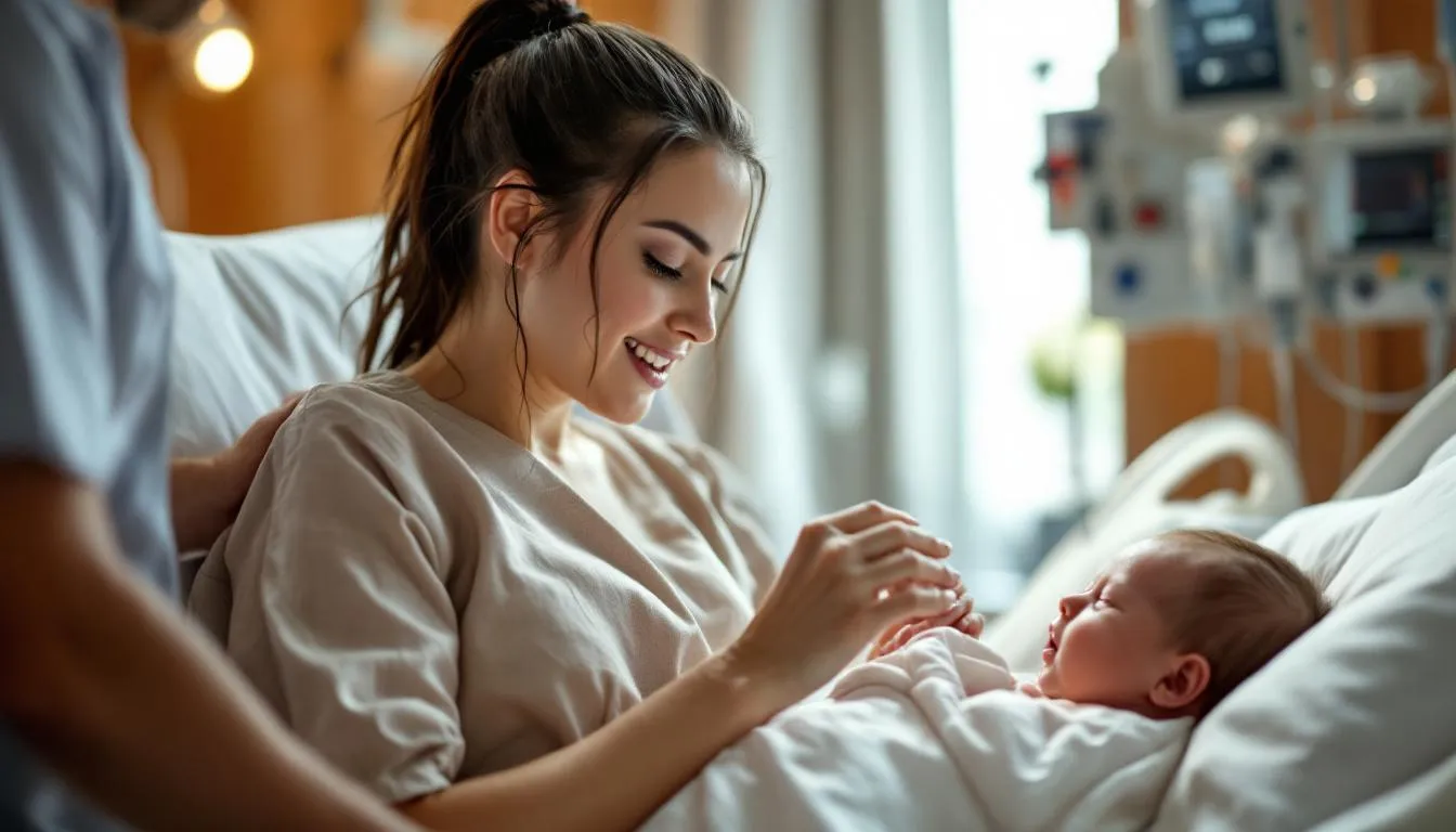 The image depicts a group of women in a hospital setting, visibly upset during childbirth, highlighting the emotional and physical challenges associated with traumatic birth experiences. The scene reflects the complexities of birth trauma and its potential links to various perinatal complications, including the risk of developing autism spectrum disorders.