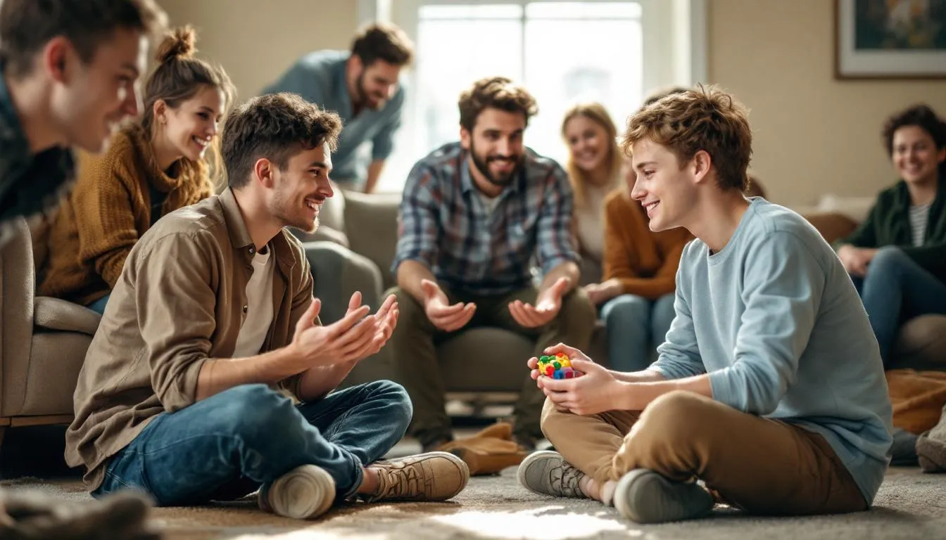 A conceptual image illustrating the double empathy problem, featuring autistic individuals and neurotypical individuals in a social interaction.