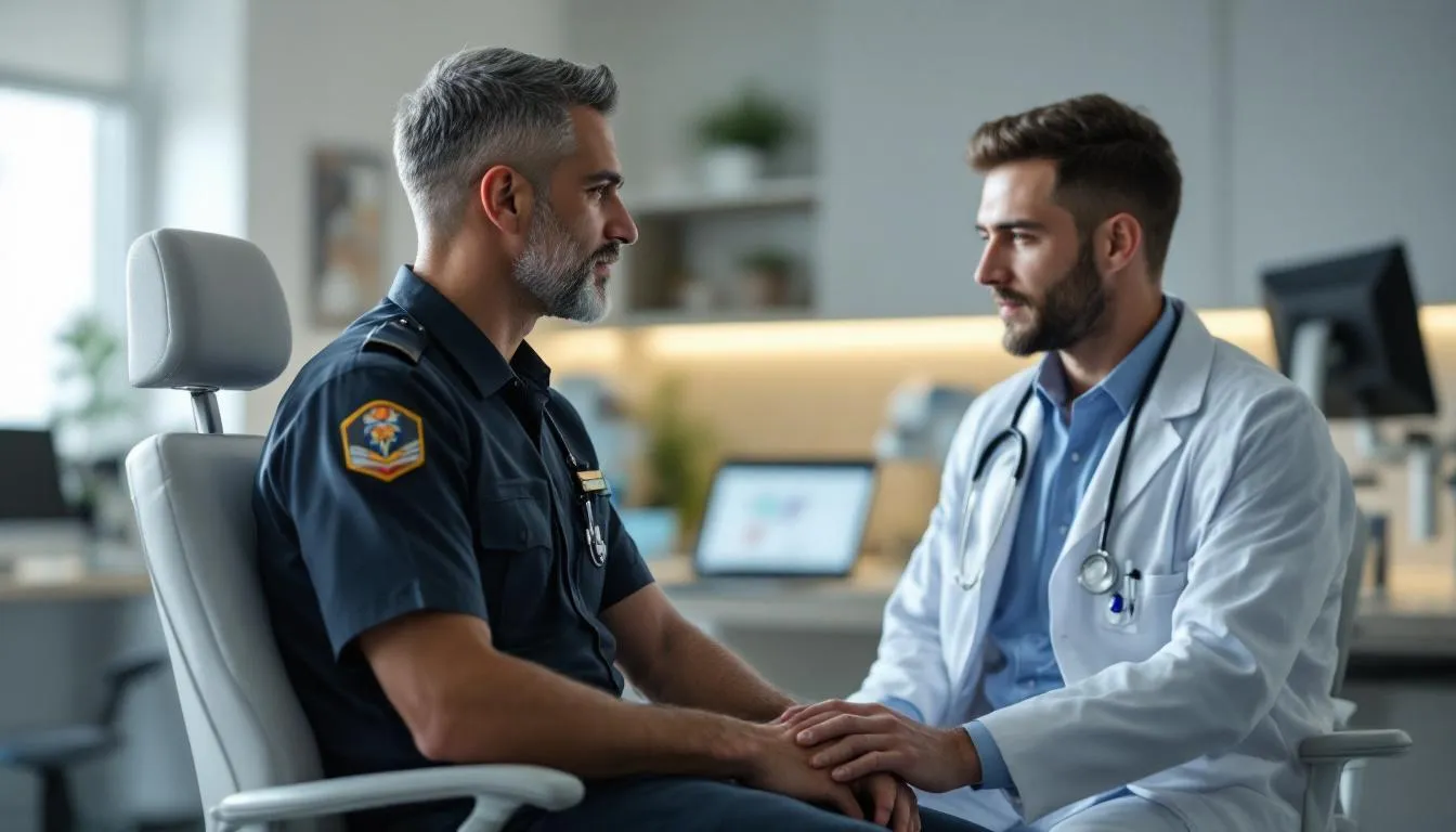 A pilot undergoing a medical examination with an aviation medical examiner.