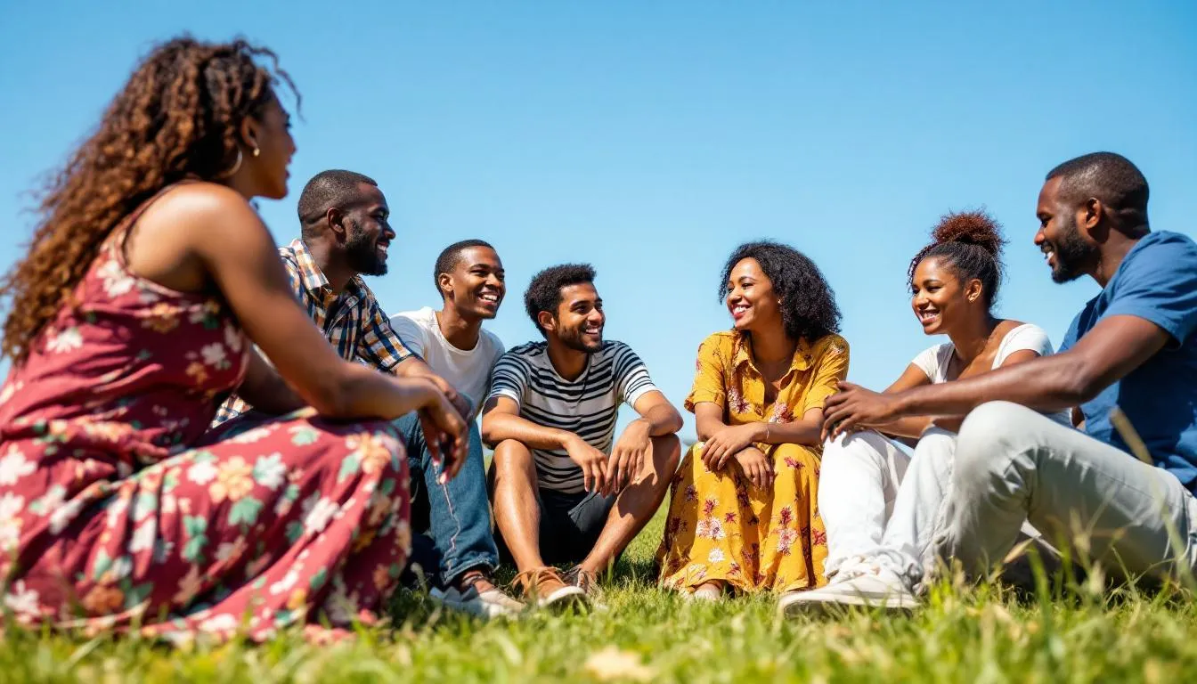The image depicts a diverse group of individuals sitting in a circle, engaging in a supportive discussion, likely focusing on mental health topics such as borderline personality disorder (BPD) and autism spectrum disorder. Participants are sharing their experiences and insights, fostering an environment of understanding and connection, which is essential for maintaining interpersonal relationships and addressing emotional dysregulation.