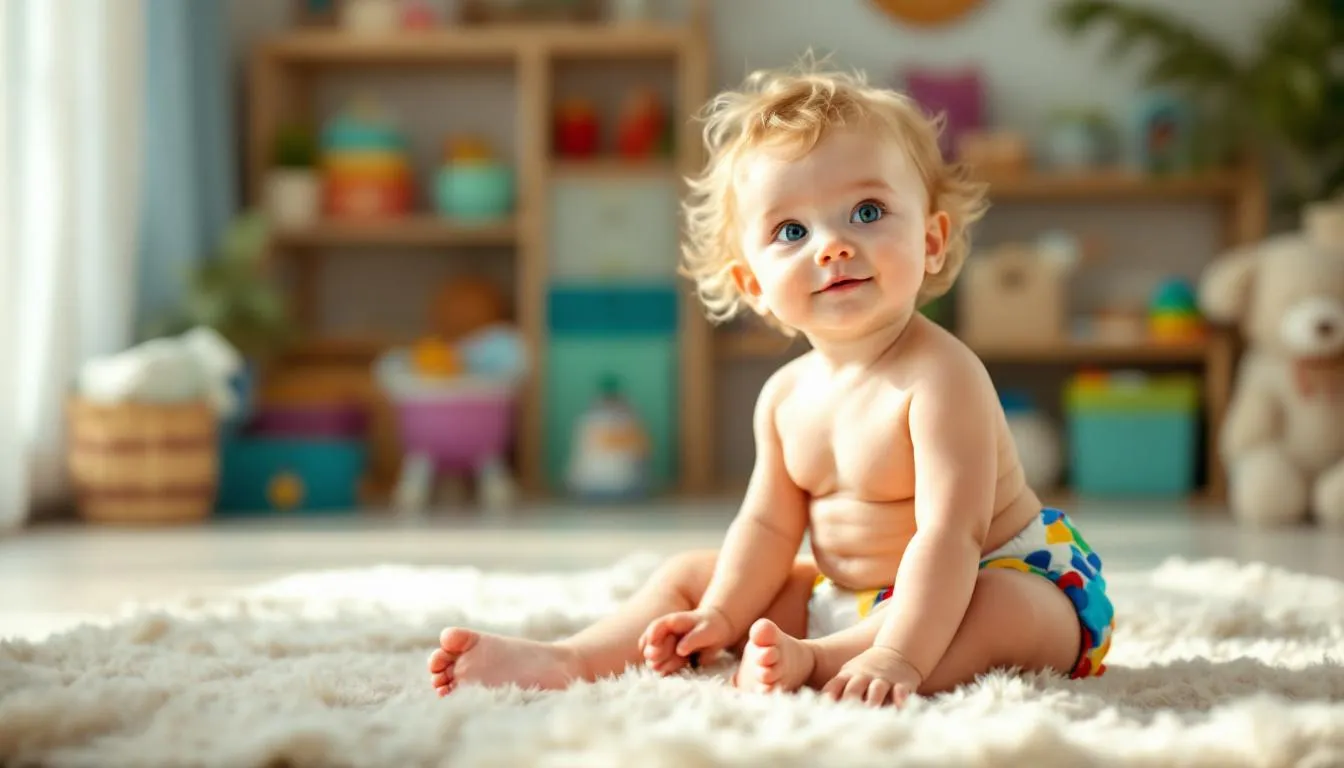 A toddler wearing a nappy is sitting on the floor, engaging in a behavior known as fecal smearing, which can be a sensory-seeking activity often observed in children with autism spectrum disorder. This behavior may be linked to sensory triggers or challenges and can require careful strategies and support from caregivers to address effectively.