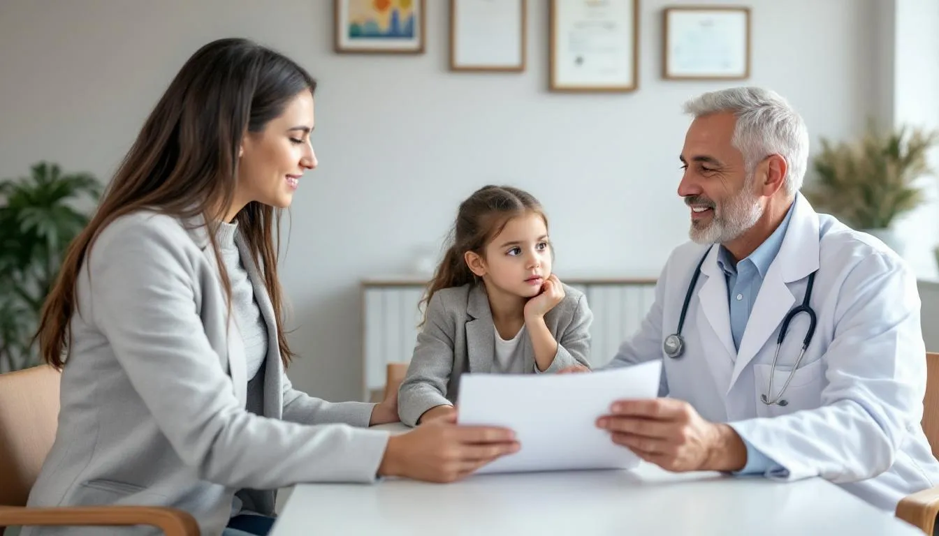 A healthcare professional is consulting with a family about medication options for autism spectrum disorders, discussing the potential benefits and risks of selective serotonin reuptake inhibitors (SSRIs) for managing symptoms such as anxiety and depression. The conversation includes considerations of genetic and environmental factors that may influence treatment outcomes for autistic individuals.